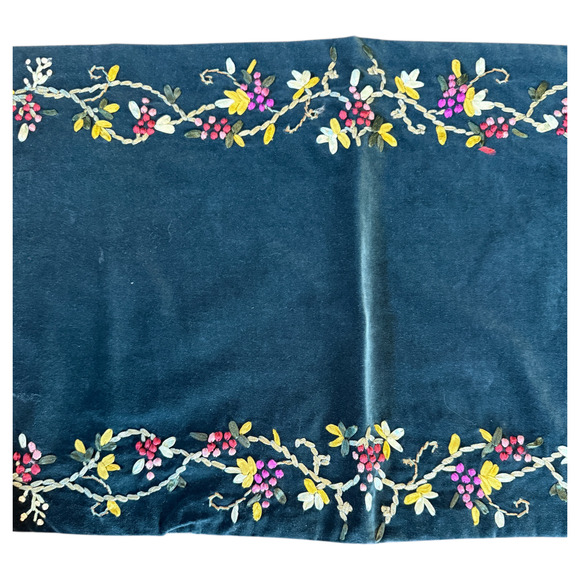Velvet Table Runner Silk Ribbon Embroidered Flowers Vintage Loie 15" x 70" READ - Picture 8 of 16